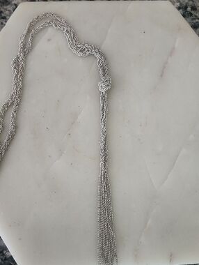 Elegant Silver Tone Twisted Multi Strand Beaded Necklace